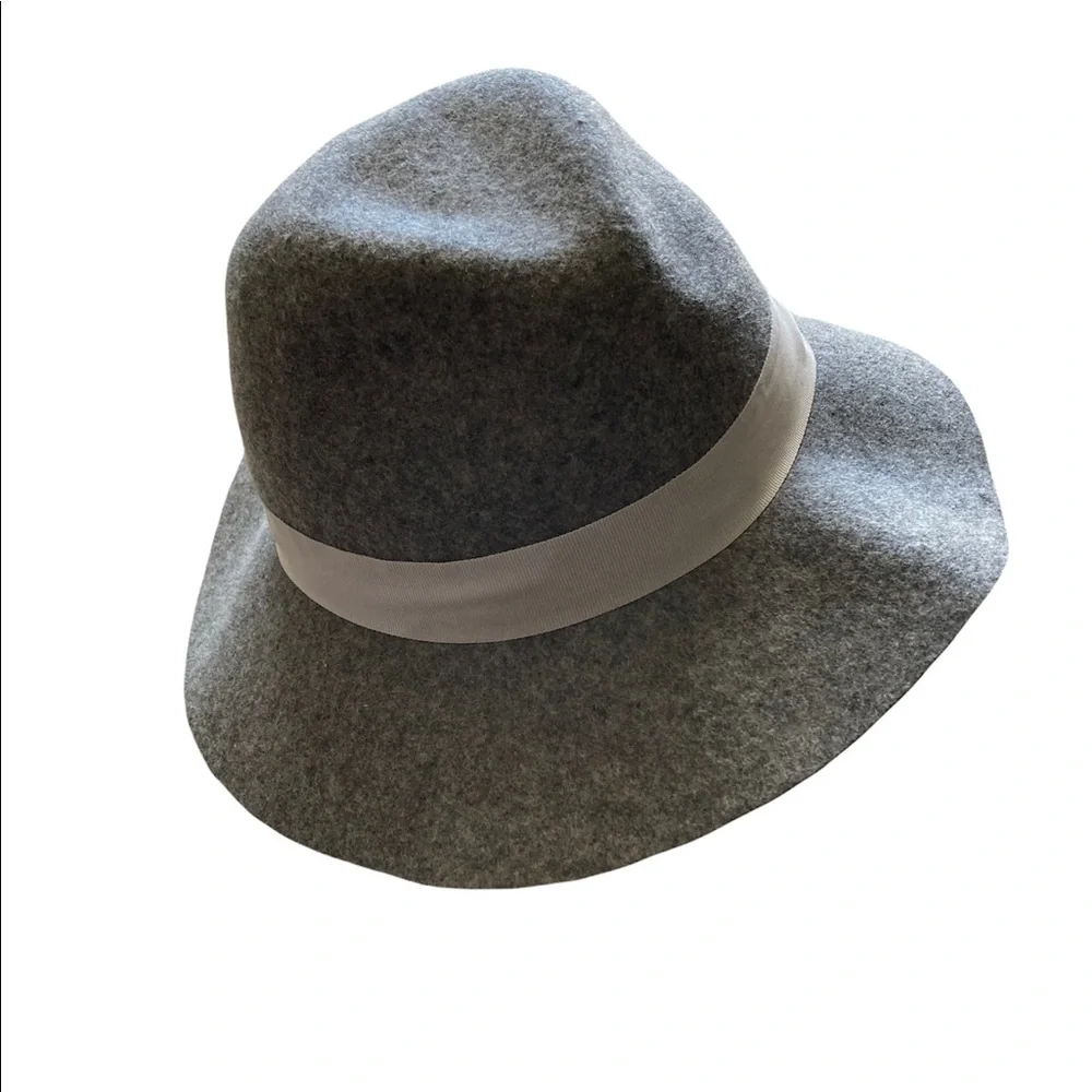 Express 100% Wool Hat Bohemian Retro Cottagecore Shabby Chic Gray Light Ribbon